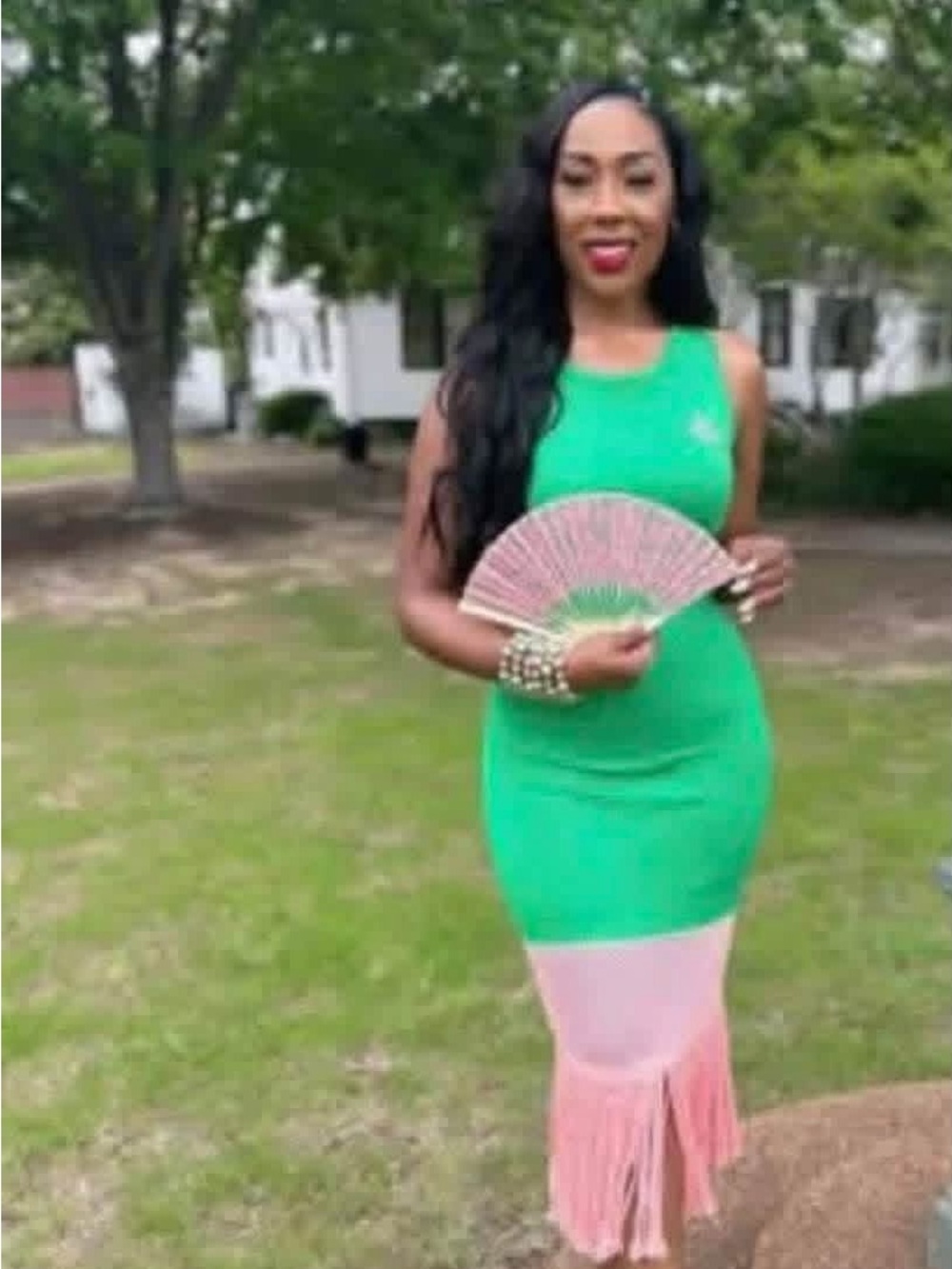 NWT Ivy Storehouse Green and Pink Fringe Hem Bodycon Dress
